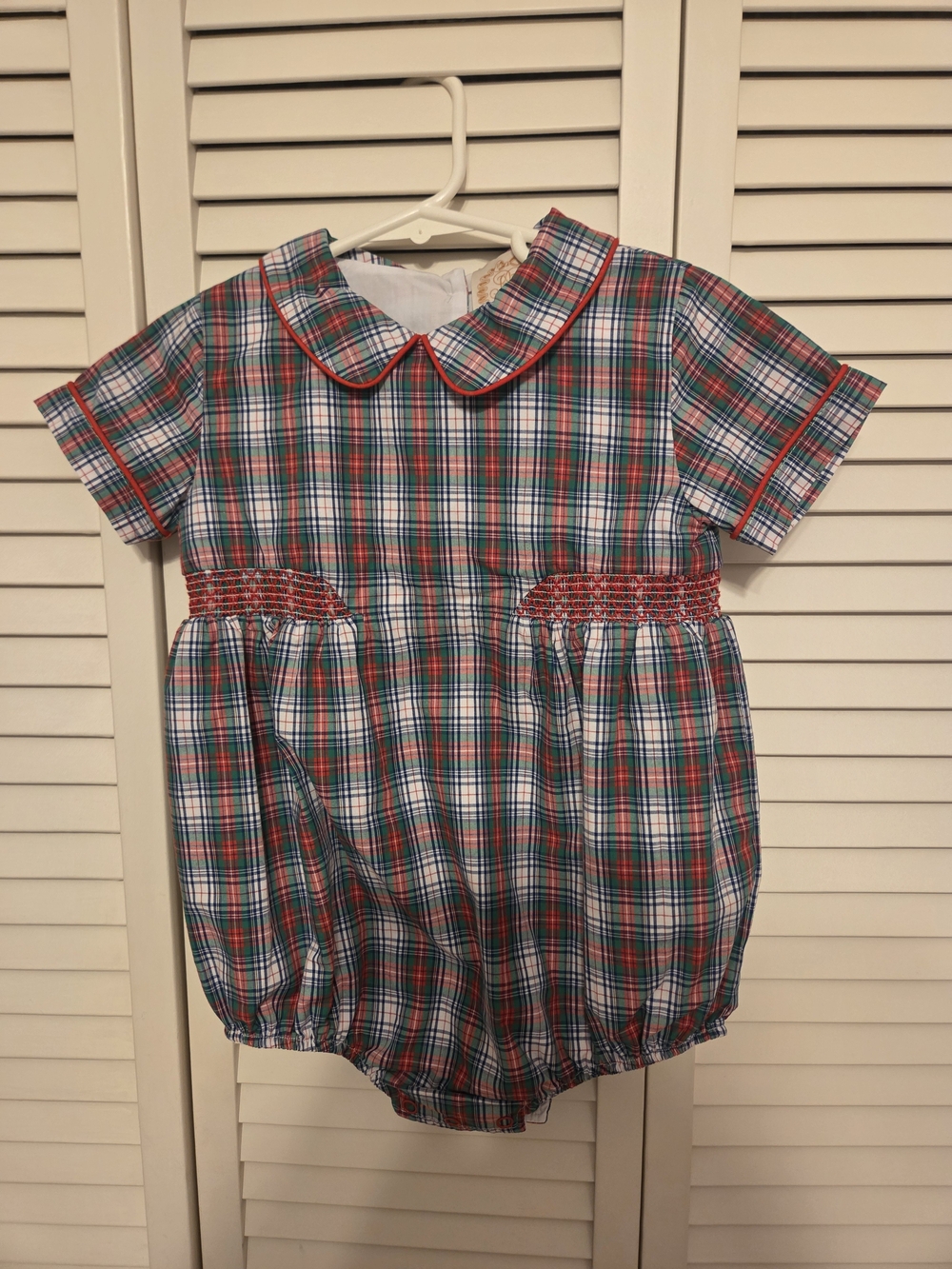 TBBC Plaid Boys Bubble Romper in Red, Green & White